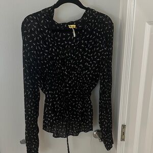 Free People Black and White Patterned Blouse
